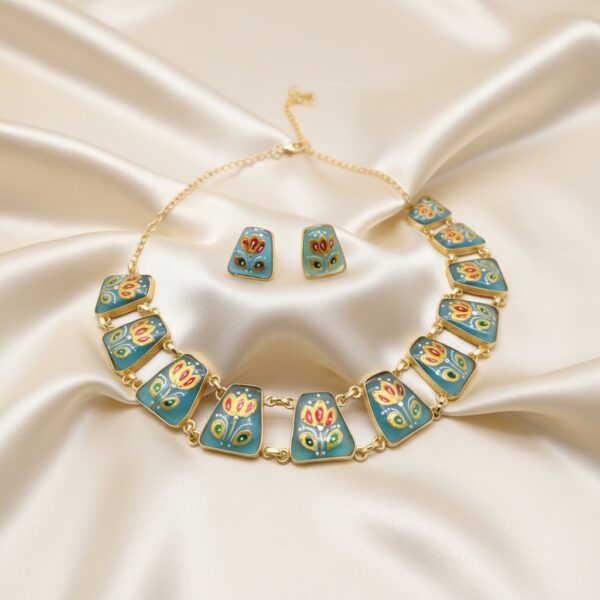 Tanjore Art Inspired Hand Painted Necklace Set – Sea Green