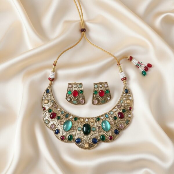 Russian Stone Crescent Collar Necklace Set