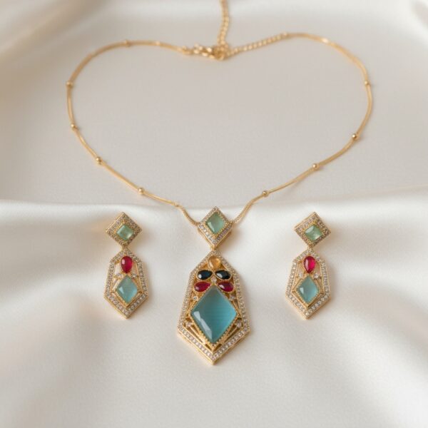 Aqua Stone Pendant Necklace Set