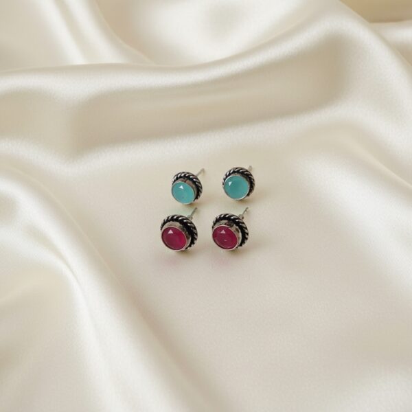 Oxidized Mint Green & Red Monalisa Stud Earrings Combo