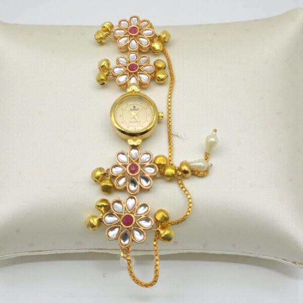 Round Dial Floral Kundan Bracelet Watch