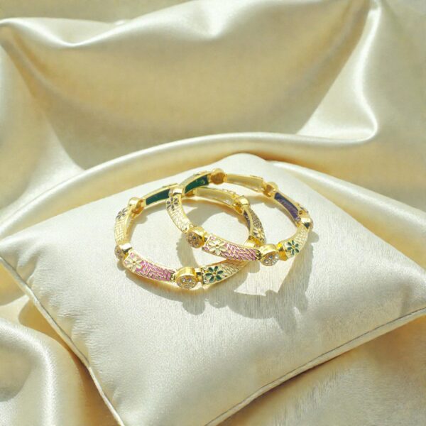 Floral Enamel Gold Tone Kada Bangles