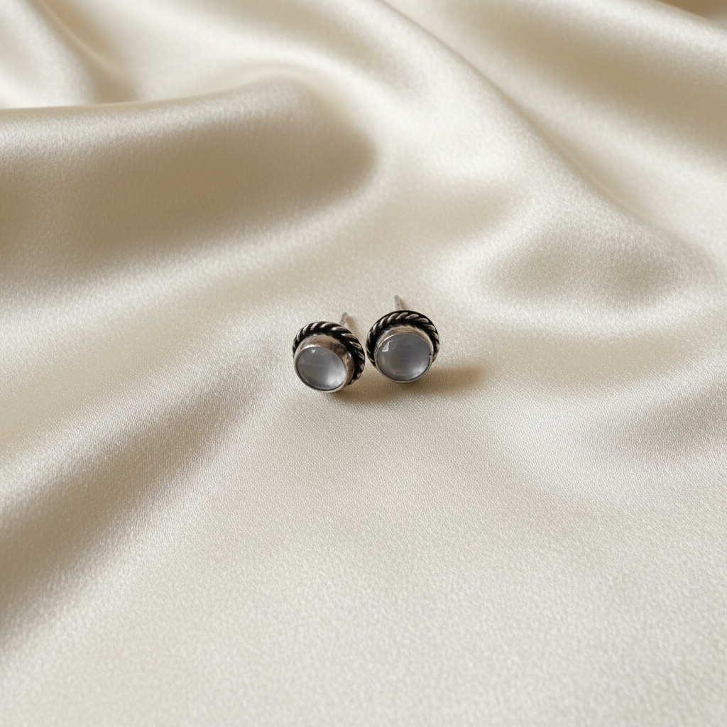 Black & Grey Oxidized Round Monalisa Stone Stud Earrings Combo - Image 2