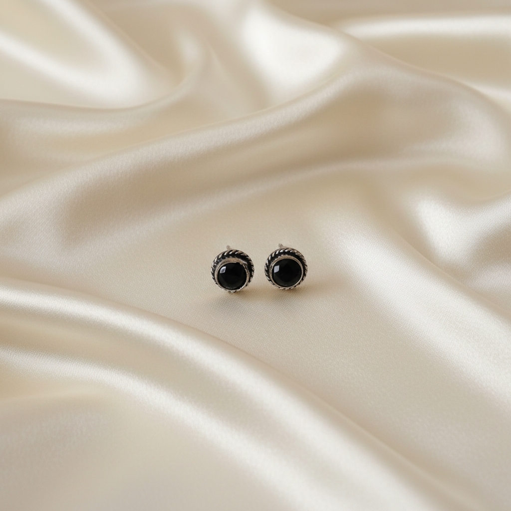 Black & Grey Oxidized Round Monalisa Stone Stud Earrings Combo - Image 3