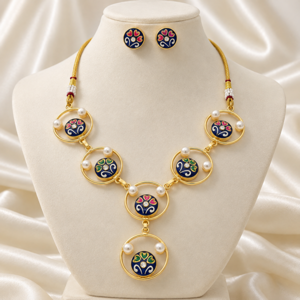 Royal Blue Hand-Painted Monalisa Stone Necklace Set