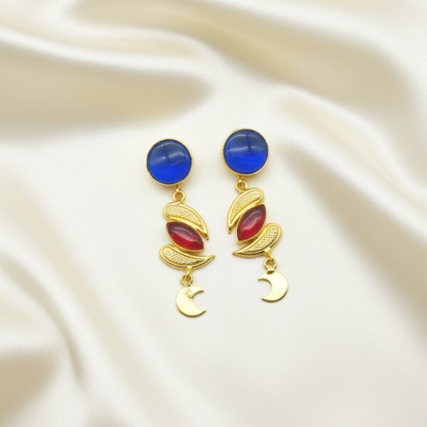 Blue & Ruby Moon Drop Earrings