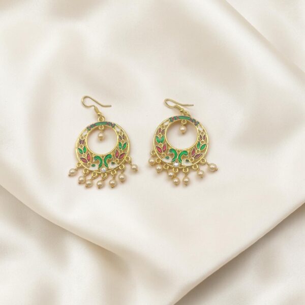 Green & Red Meenakari Pearl Earrings