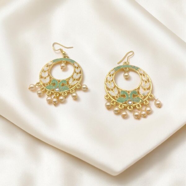 Mint Green Meenakari Pearl Earrings