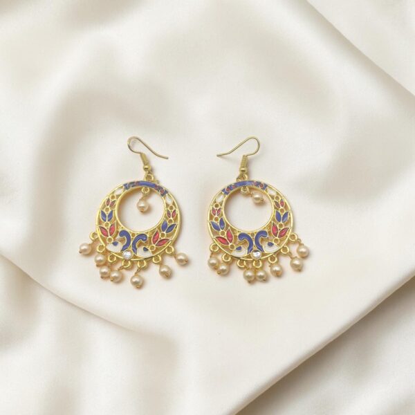 Blue & Red Meenakari Pearl Earrings