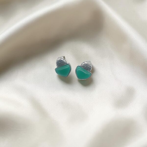 Green Monalisa Stone Oxidized Stud Earrings