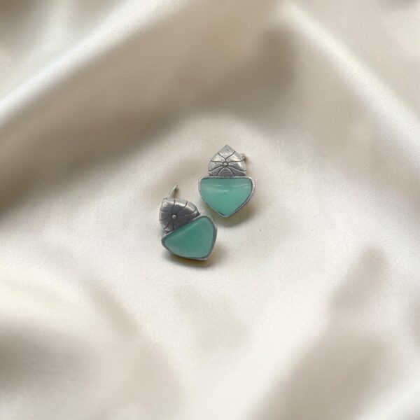 Mint Green Monalisa Stone Oxidized Stud Earrings
