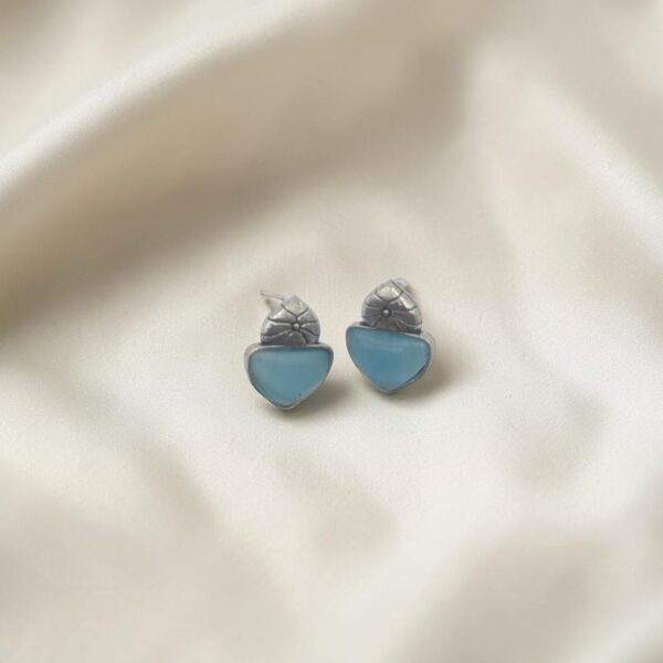 Sky Blue Monalisa Stone Oxidized Stud Earrings