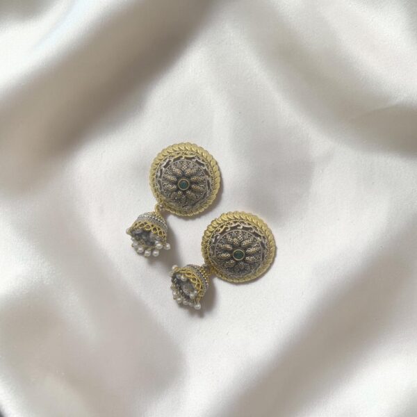 Dual Tone Antique Pearl Jhumka Earrings