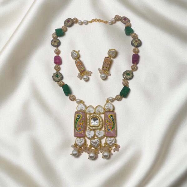Tanjore Art inspired Necklace set- Pink