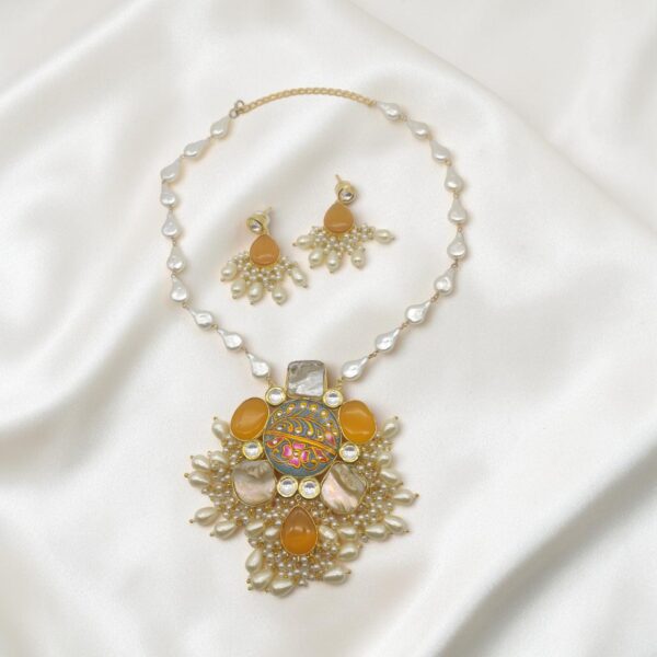 Silver Grey Hand Painted Pearl Pendant Set