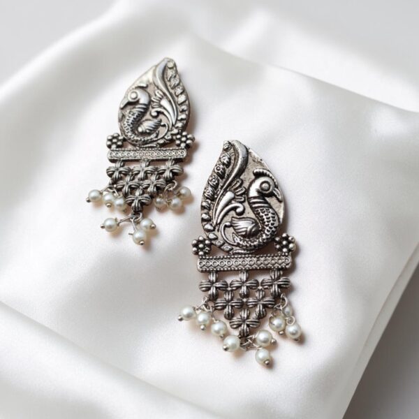 Silver Look Peacock Stud Earrings