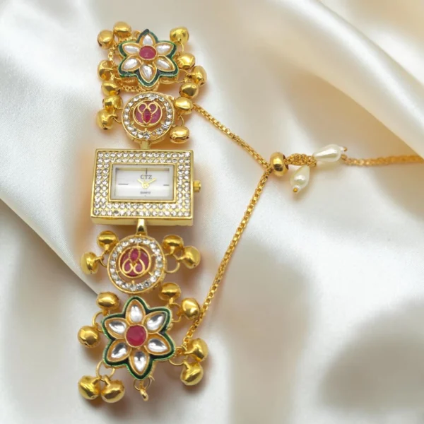 Floral Kundan Ghungroo Bracelet Watch