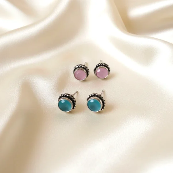 Oxidized Magenta & Turquoise Stud Earrings Combo Set
