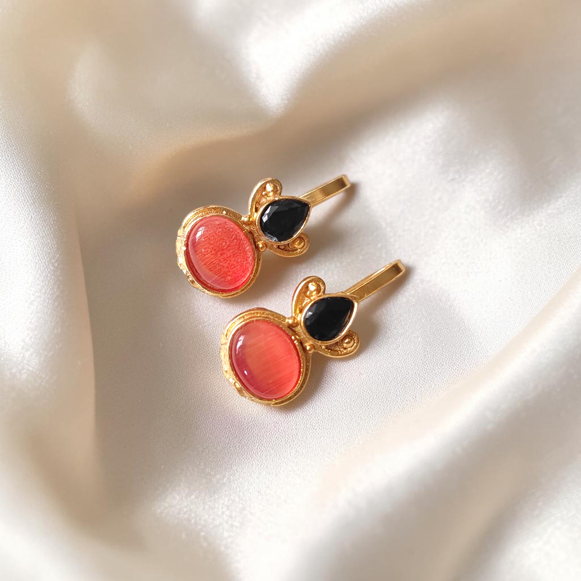 Pink and Sky Blue Monalisa Stone Gold Plated Bugadi Earrings Combo - Image 2