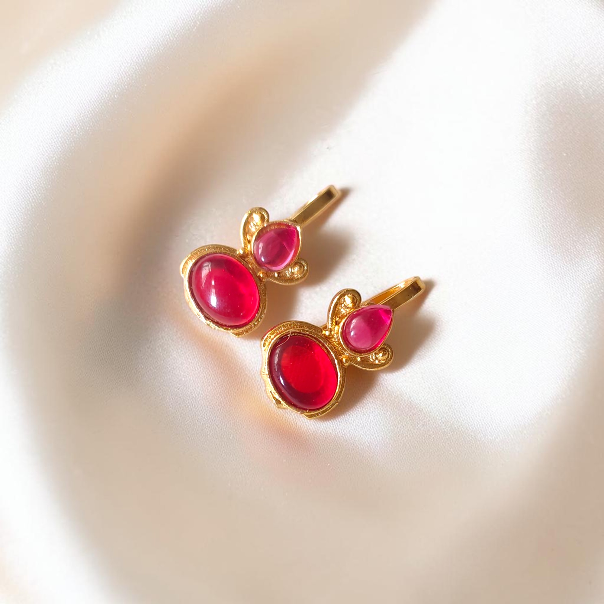 Red and Dark Blue Monalisa Stone Gold Plated Bugadi Earrings Combo - Image 3