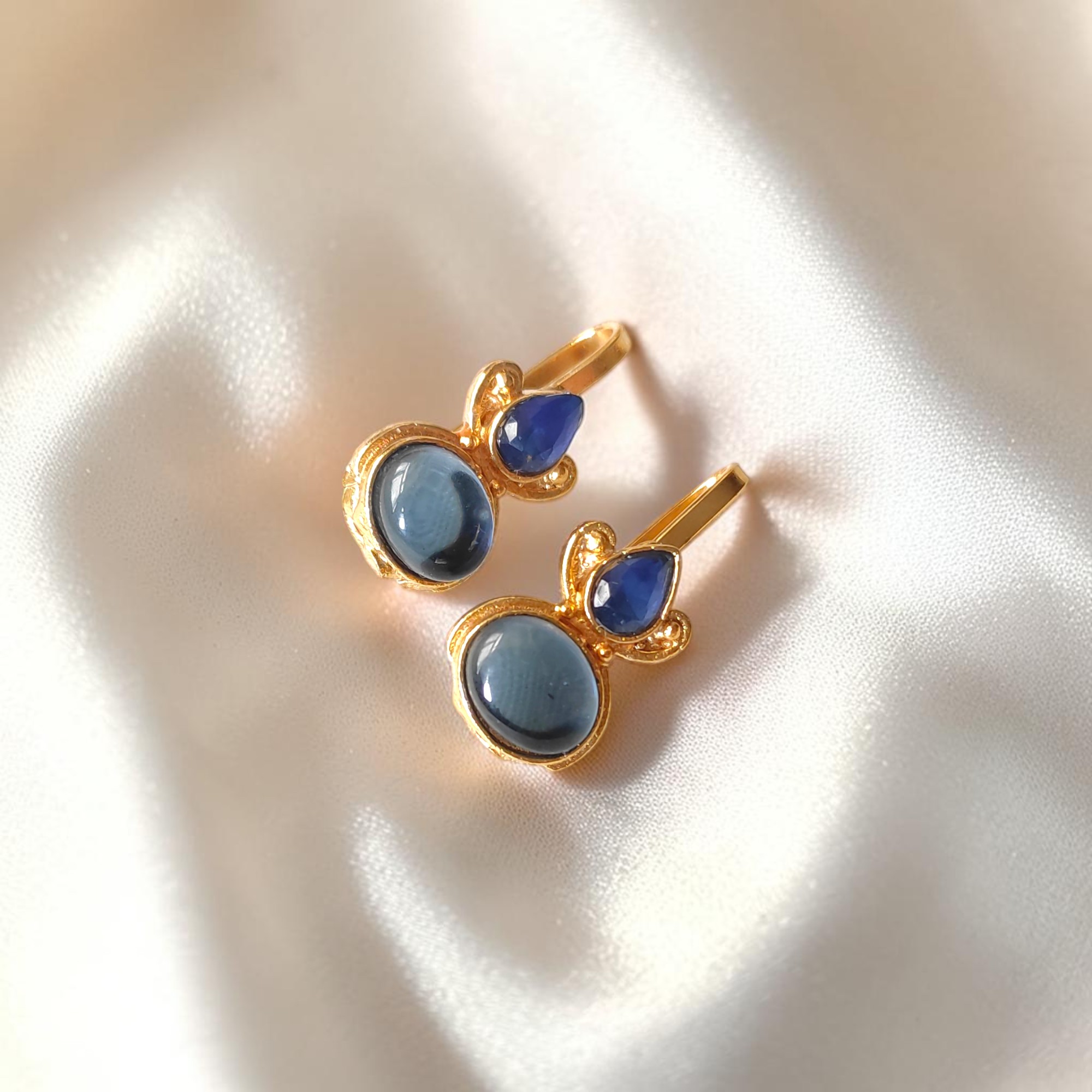Red and Dark Blue Monalisa Stone Gold Plated Bugadi Earrings Combo - Image 2