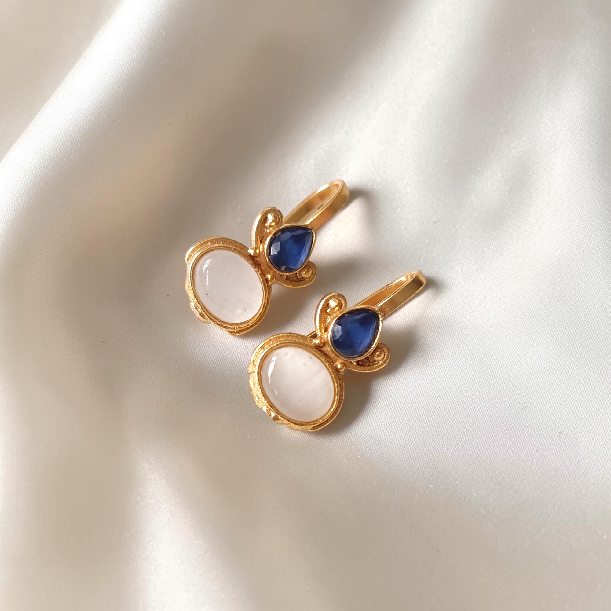 White and Turquoise Monalisa Stone Gold Plated Bugadi Earrings Combo - Image 2